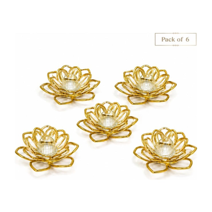 Gold LED Lotus Flower Lights (Pack of 6)