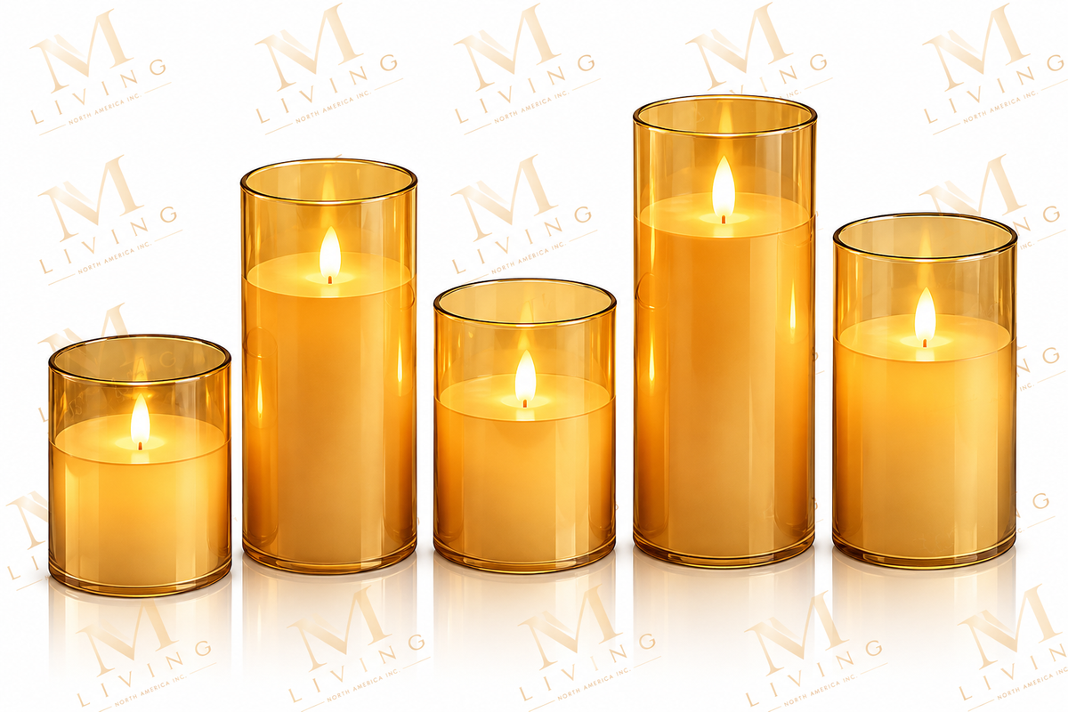 LED Pillar Candles in Sleeves, Set of 5
