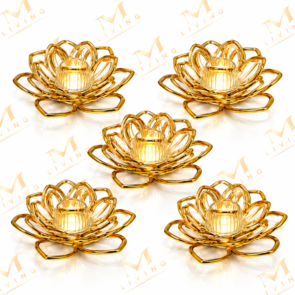 Gold LED Lotus Flower Lights (Pack of 6)