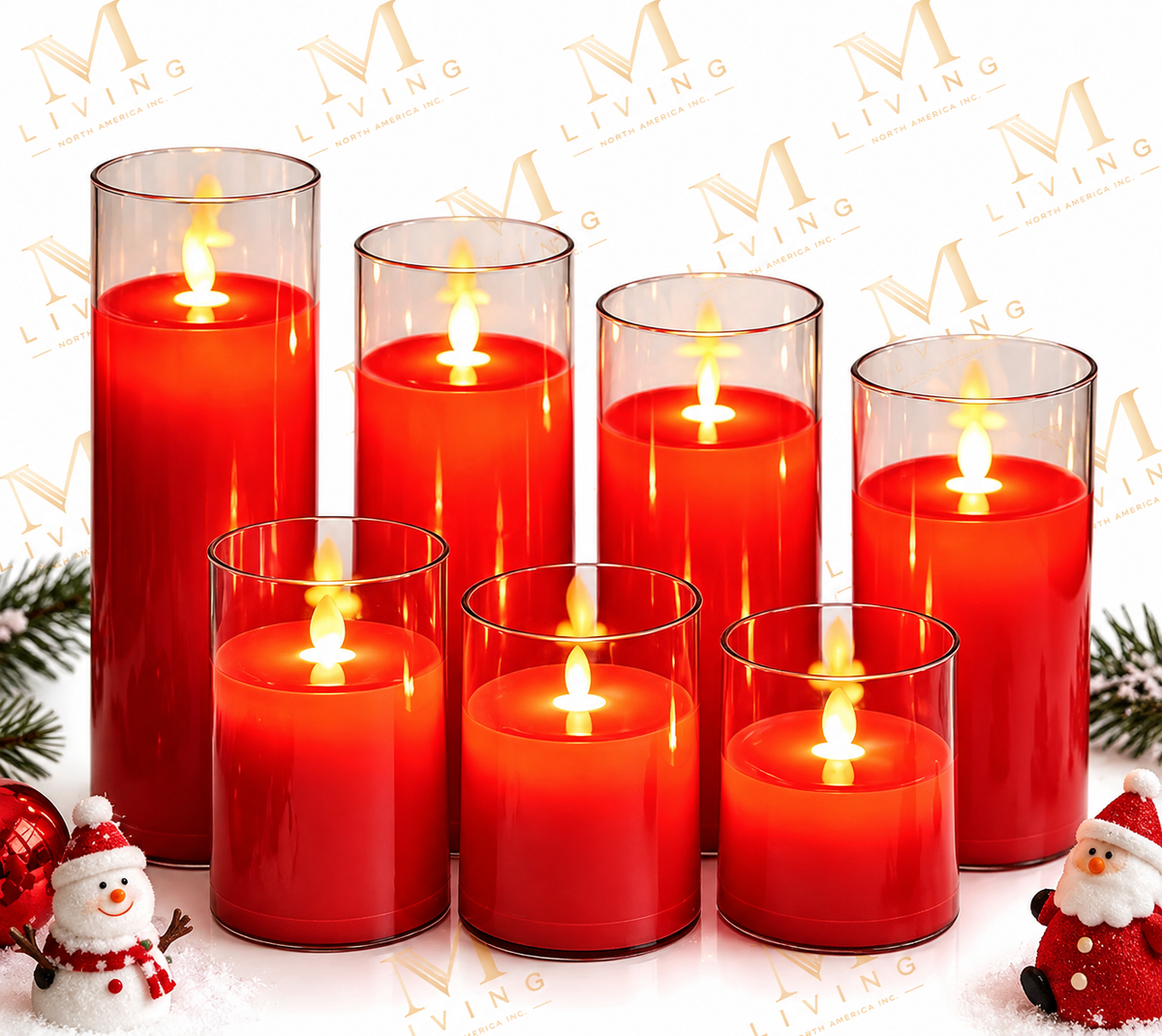 Red LED Pillar Candle in Clear Sleeve, Moving Flame