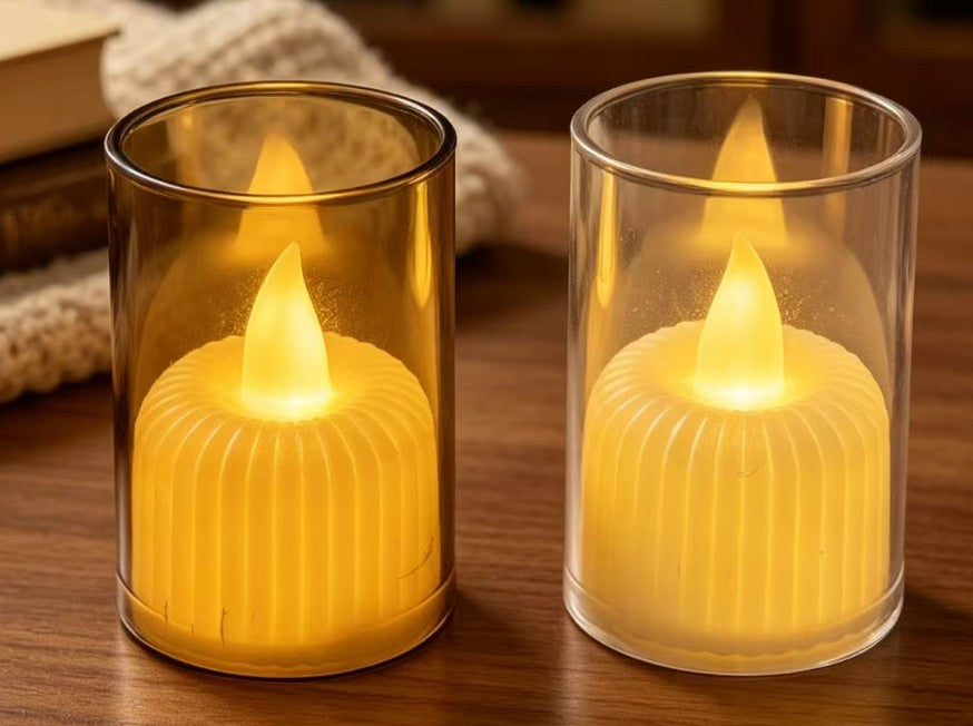 Ribbed LED Votive Candles in Cups (Pack of 12)